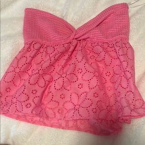 Pink Strapless Crochet and Eyelet Top